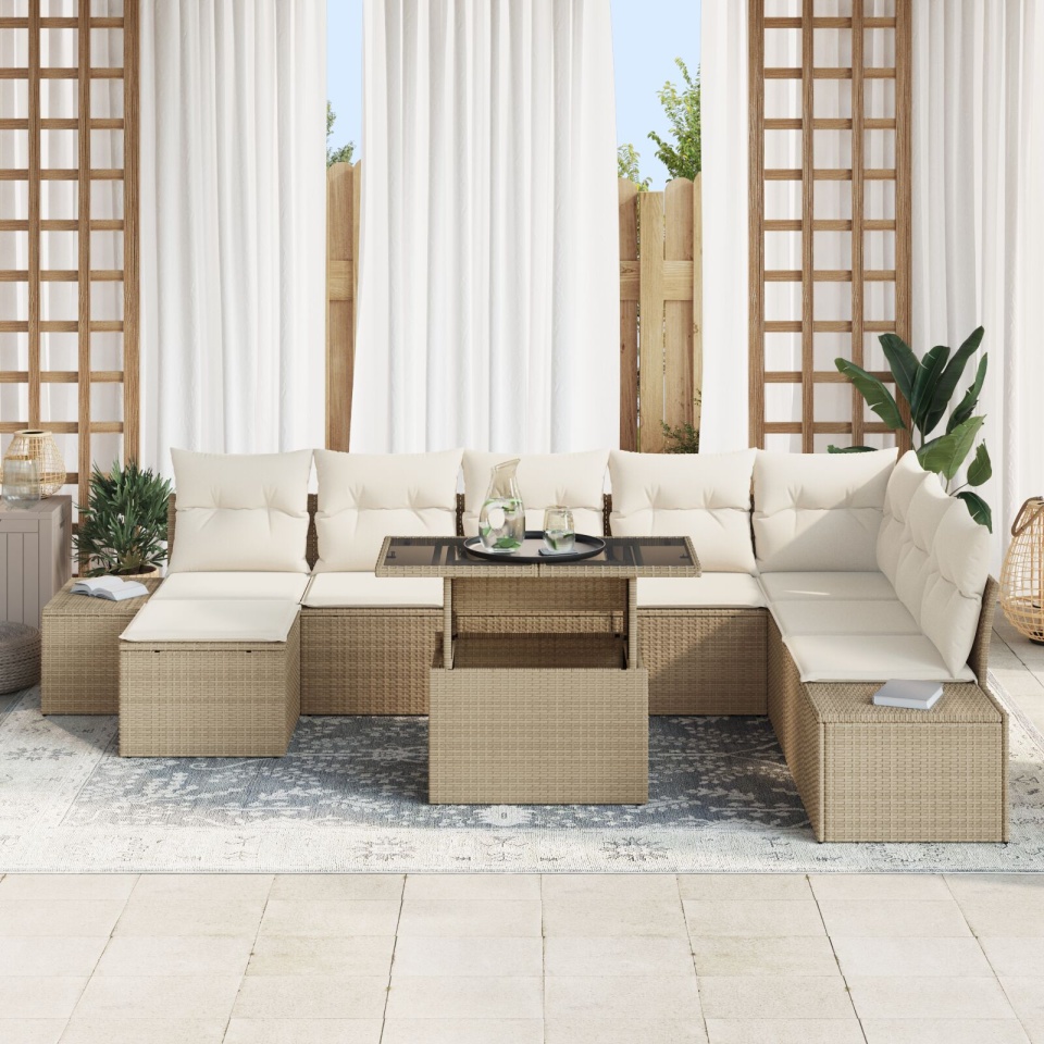 Set Sofa Gradina Set de 9 Bej Ratan Poli Sofa Coltar Gradina - 2 | YEO