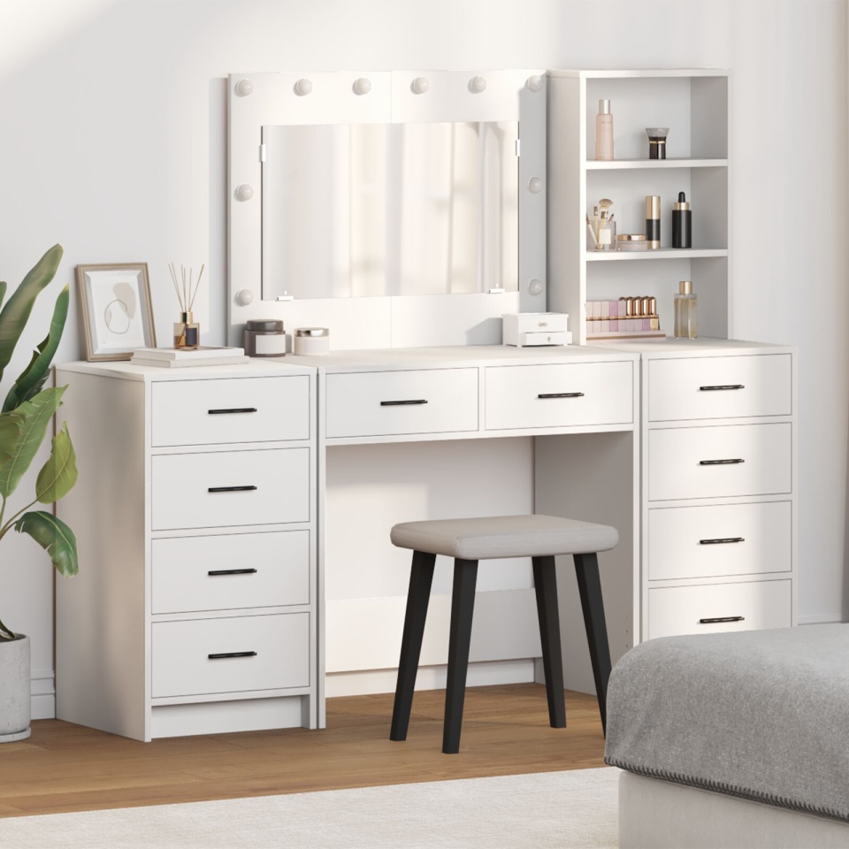 Set toaletă 3 piese cu LED din lemn alb