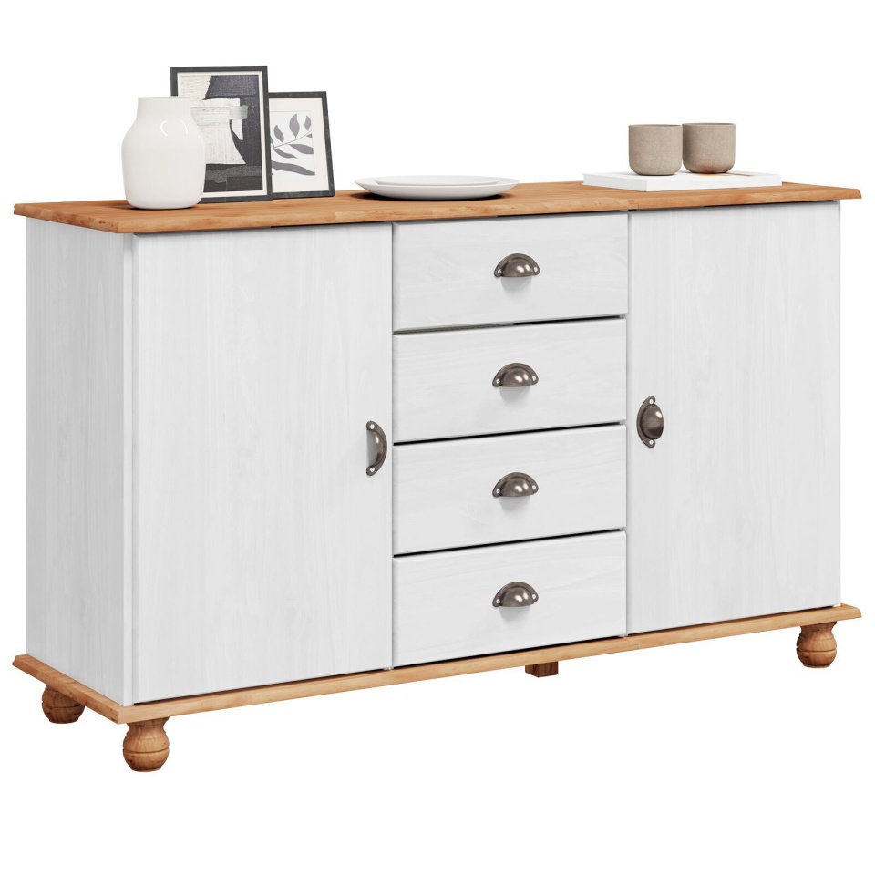 Sideboard \'ASKIM\'Alb 133.5x40x79 cm Lemn Solid de Pin - 2 | YEO