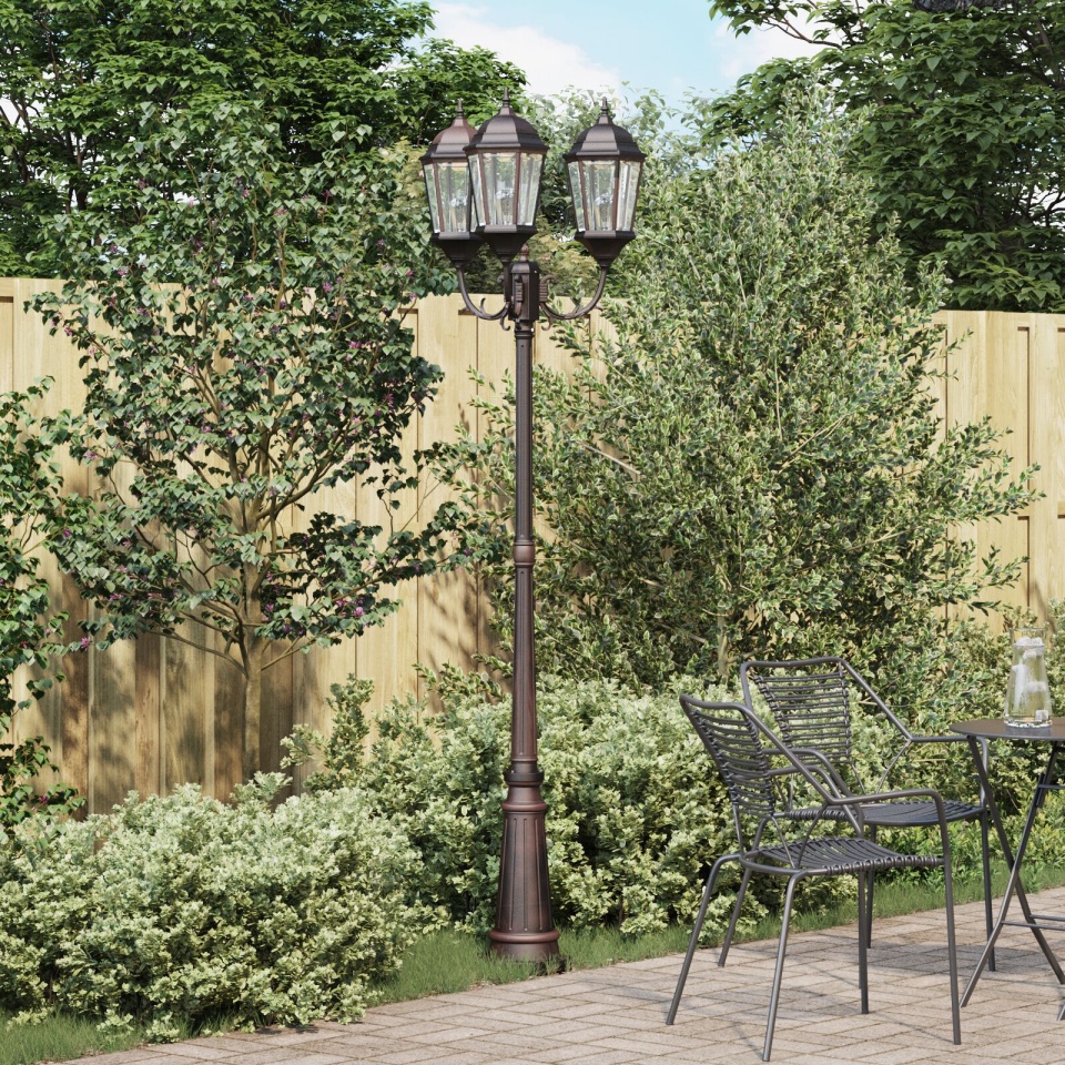 Stâlp de lumină pentru grădină cu 3 lămpi E27 Bronz 235 cm Aluminiu