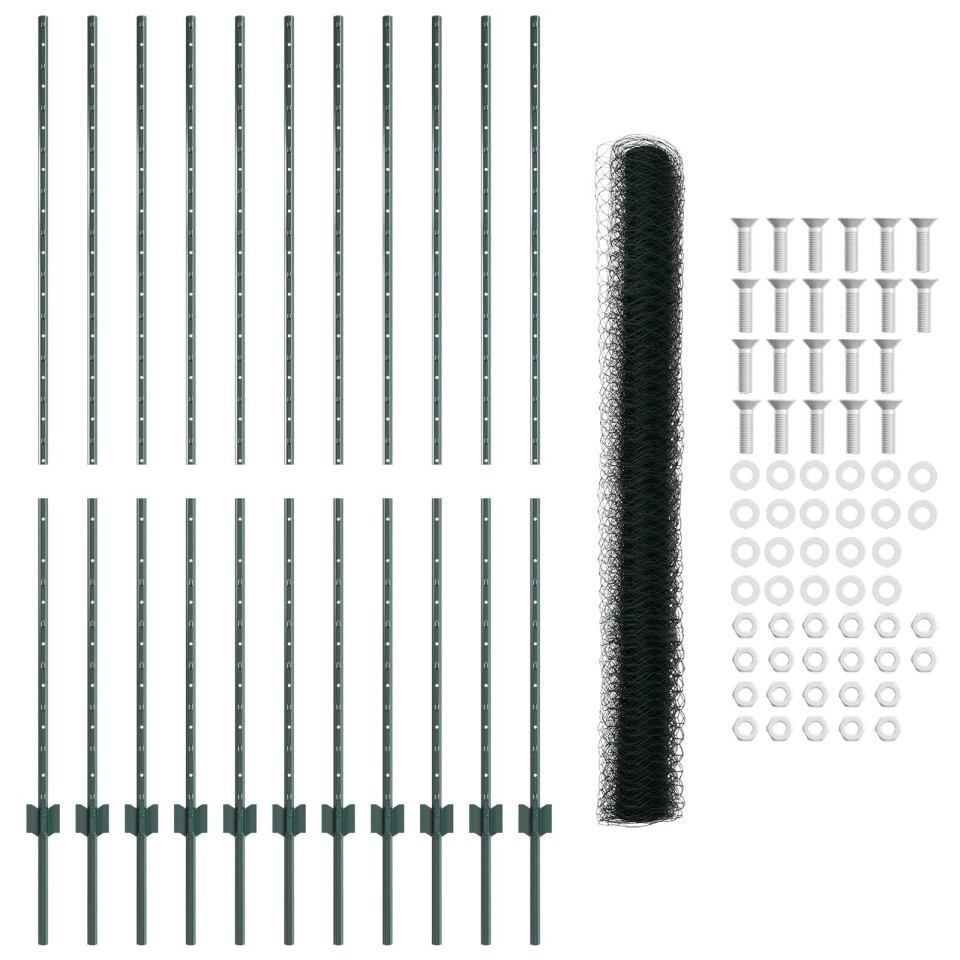 Stâlpi de gard 11 pcs U-Channel Verde 160 cm Oțel, Gard hexagonal verde 1.6x25 m Oțel - 3 | YEO