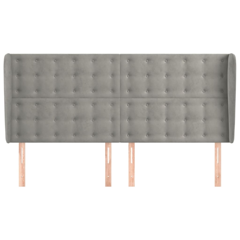 Tăblie de pat cu aripioare gri deschis 203x23x118/128cm catifea - 2 | YEO