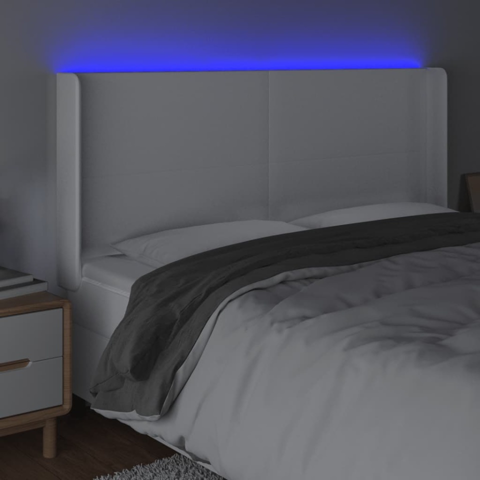 Tăblie de pat cu LED, alb, 183x16x118/128 cm, piele ecologică - 3 | YEO