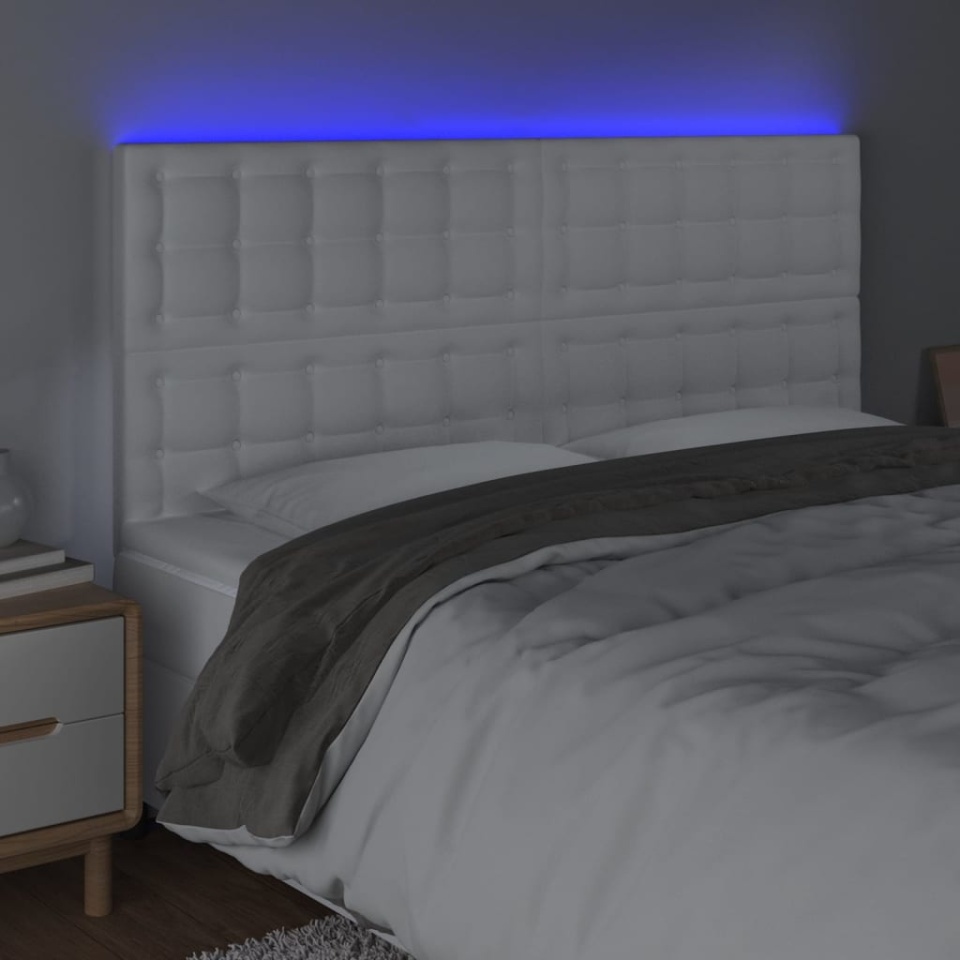 Tăblie de pat cu LED, alb, 200x5x118/128 cm, piele ecologică - 2 | YEO