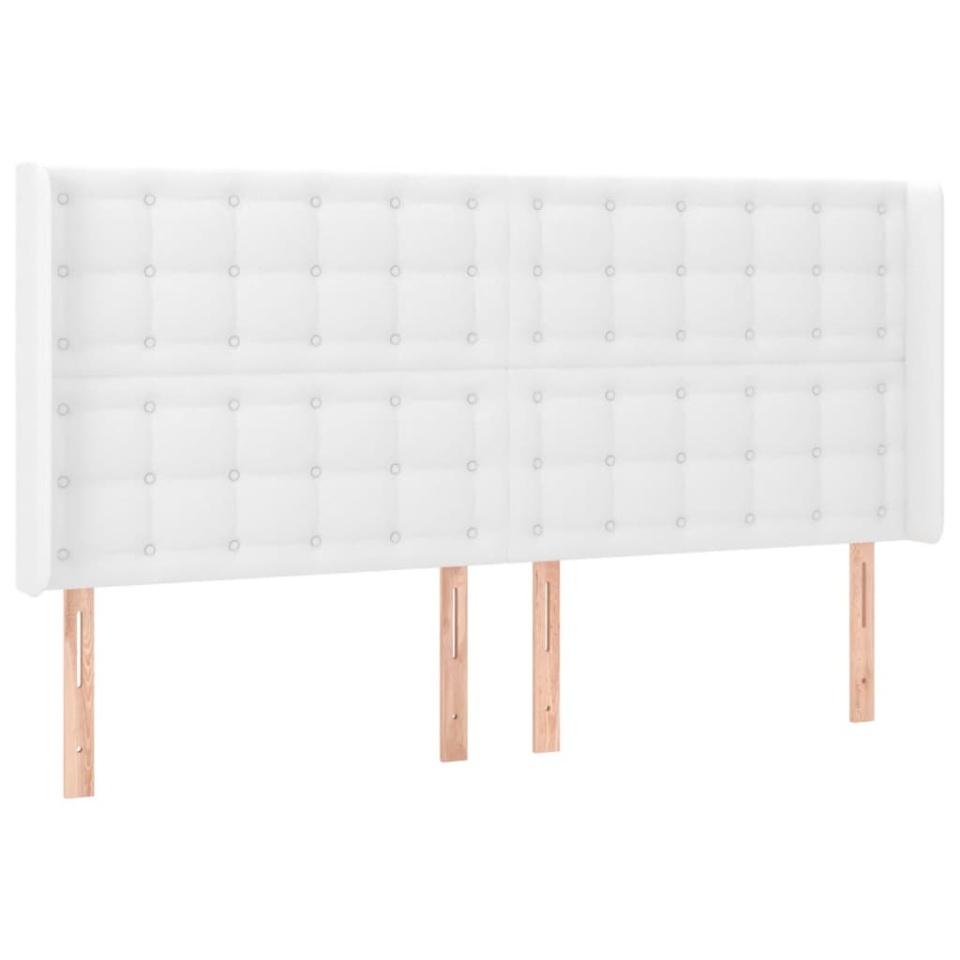 Tăblie de pat cu LED, alb, 203x16x118/128 cm, piele ecologică - 2 | YEO