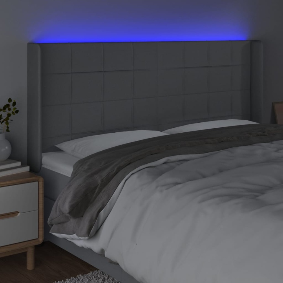 Tăblie de pat cu LED, gri deschis, 163x16x118/128 cm, textil - 3 | YEO