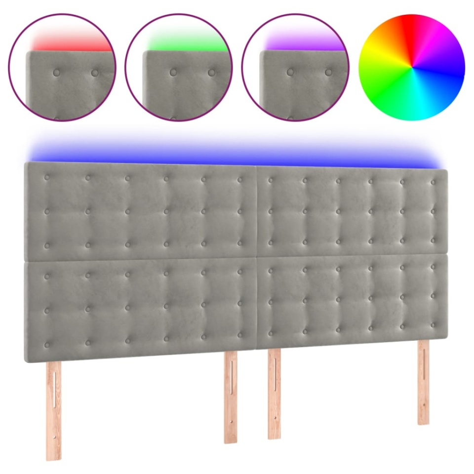 Tăblie de pat cu LED, gri deschis, 200x5x118/128 cm, catifea - 1 | YEO