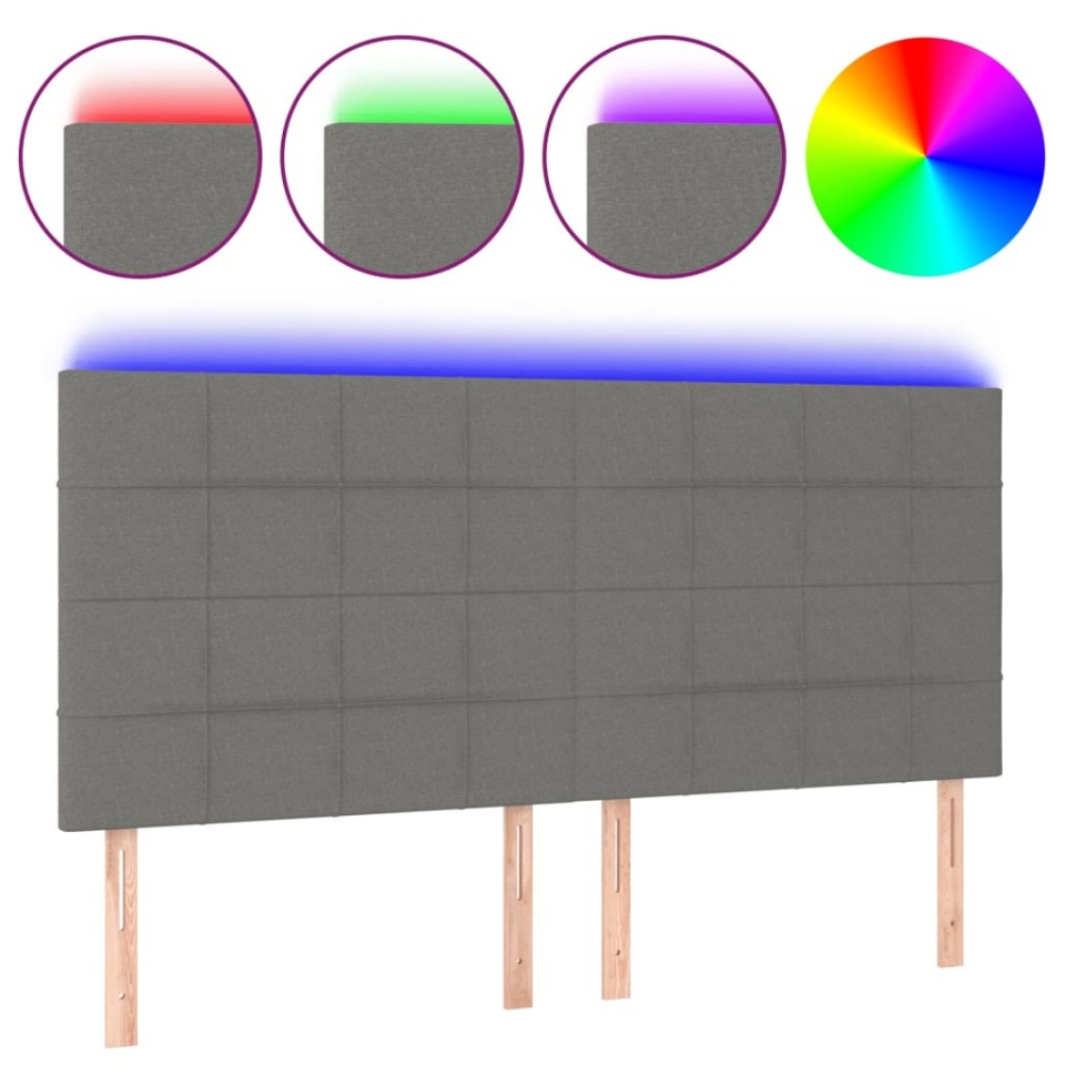 Tăblie de pat cu LED, gri închis, 160x5x118/128 cm, textil - 1 | YEO
