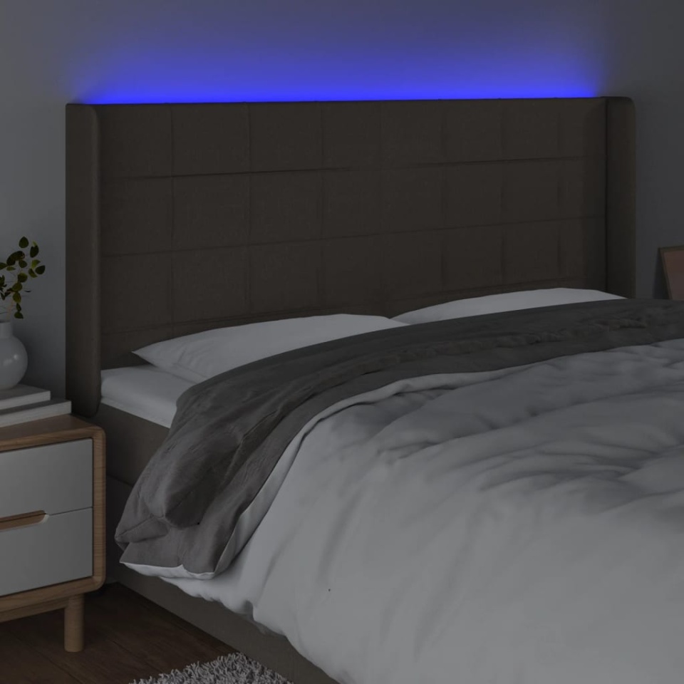 Tăblie de pat cu LED, gri taupe, 203x16x118/128 cm, textil - 3 | YEO