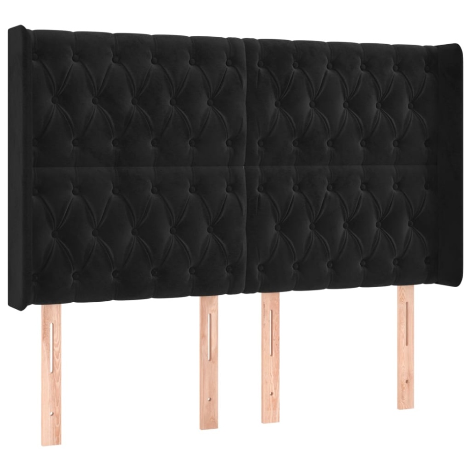 Tăblie de pat cu LED, negru, 147x16x118/128 cm, catifea - 2 | YEO