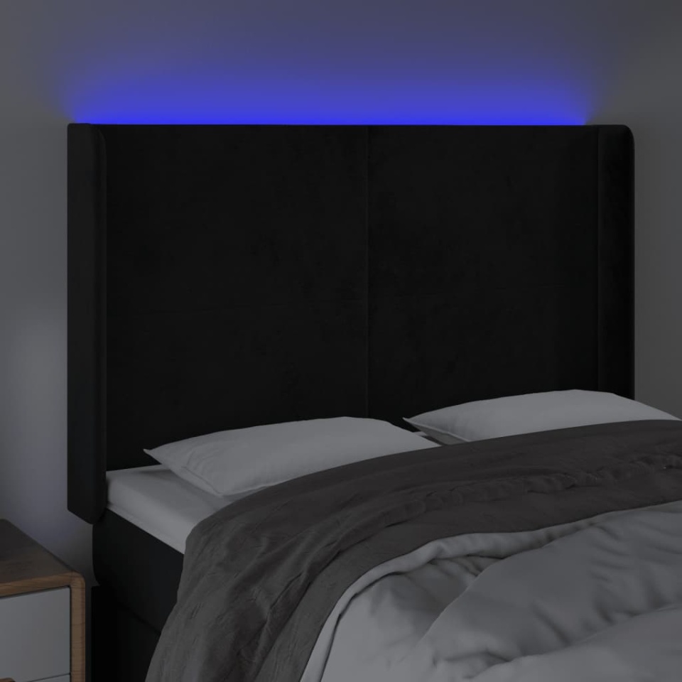 Tăblie de pat cu LED, negru, 147x16x118/128 cm, catifea - 3 | YEO