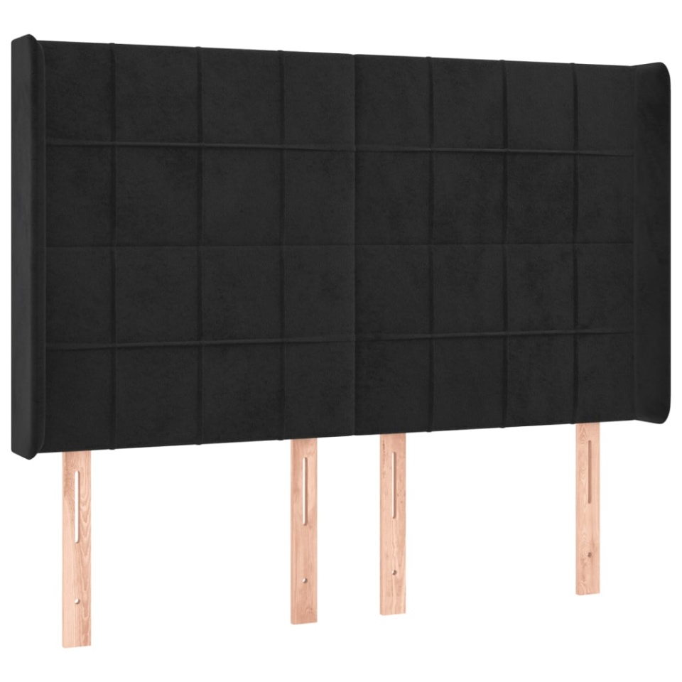 Tăblie de pat cu LED, negru, 147x16x118/128 cm, catifea - 2 | YEO