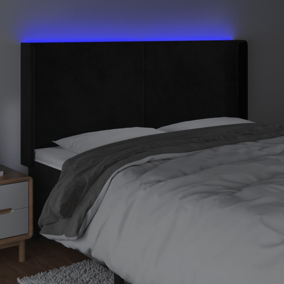 Tăblie de pat cu LED, negru, 183x16x118/128 cm, catifea - 3 | YEO