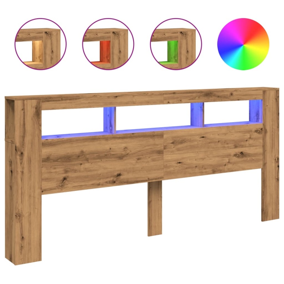 Tăblie de pat cu LED, stejar artizanal, 220x18,5x103,5 cm, lemn - 1 | YEO