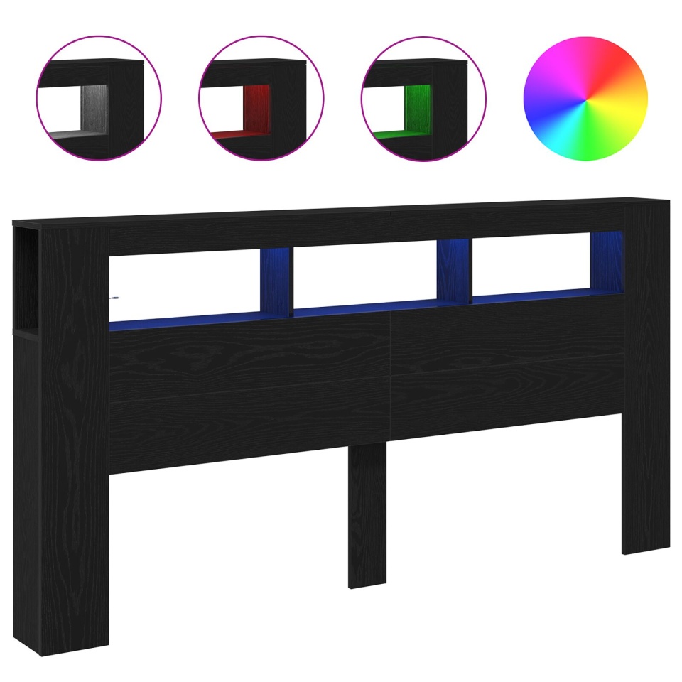 Tăblie de pat cu LED-uri Lemn Negru 200x18,5x103,5 cm - 3 | YEO