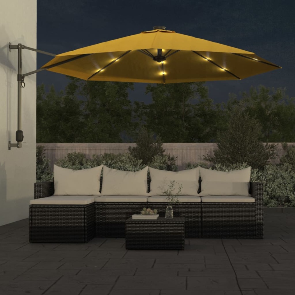 Umbrelă de soare montată pe perete, cu LED-uri, galben, 290 cm - 2 | YEO