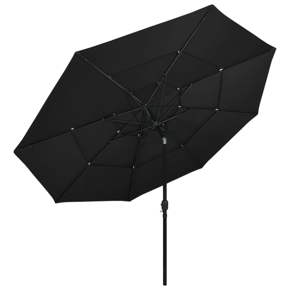 Umbrelă grădină cu 3 niveluri, stâlp aluminiu, negru, 3,5 m - 1 | YEO