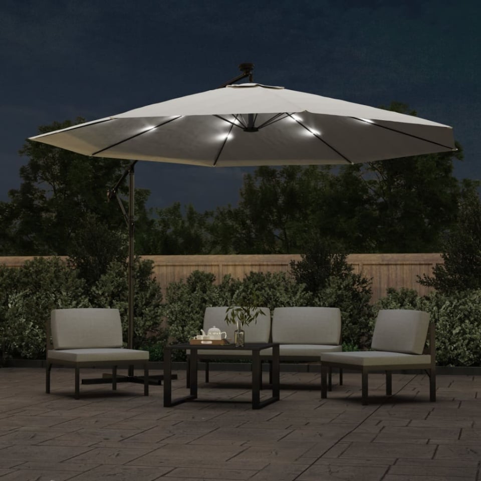 Umbrelă în consolă cu LED-uri și stâlp metalic, nisipiu, 350 cm - 2 | YEO