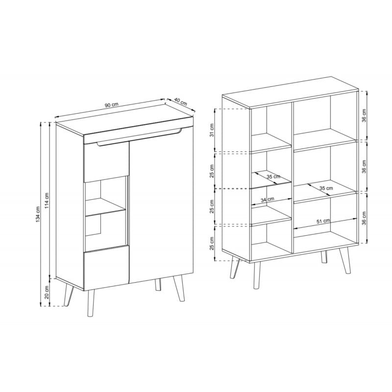 Vitrina artizanală din stejar Scandi SC08 90 cm 2D - 1 | YEO