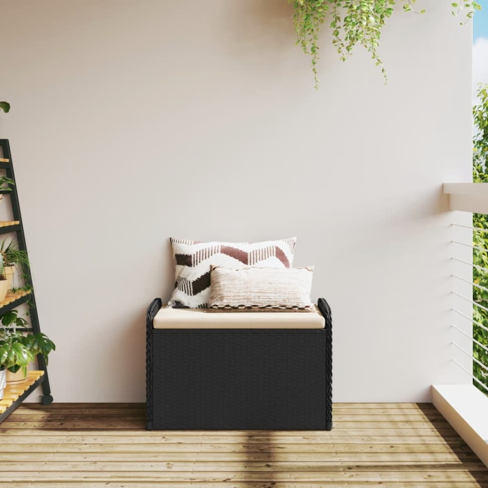 Bancă de depozitare cu pernă, negru, 80x51x52 cm, poliratan - 2 | YEO