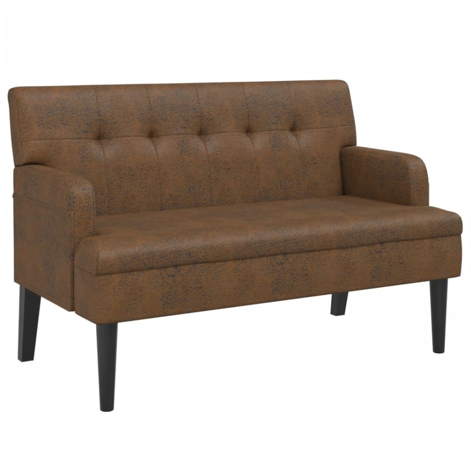 Banchetă cu spătar maro 112x65,5x75 cm piele întoarsă ecologică - 1 | YEO