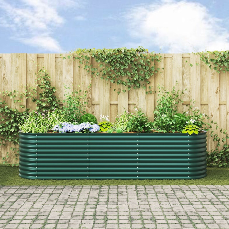 Bază de Grădină Ridicată Verde 320x80x81 cm din Oțel Galvanizat - 3 | YEO