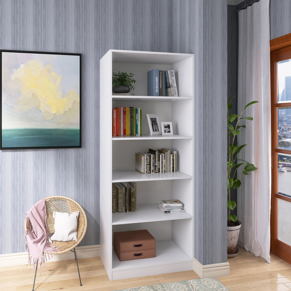 Biblioteca SKY 4 Rafturi, 200x80x40 cm, Culoare Alb, Pal 18mm - 1 | YEO