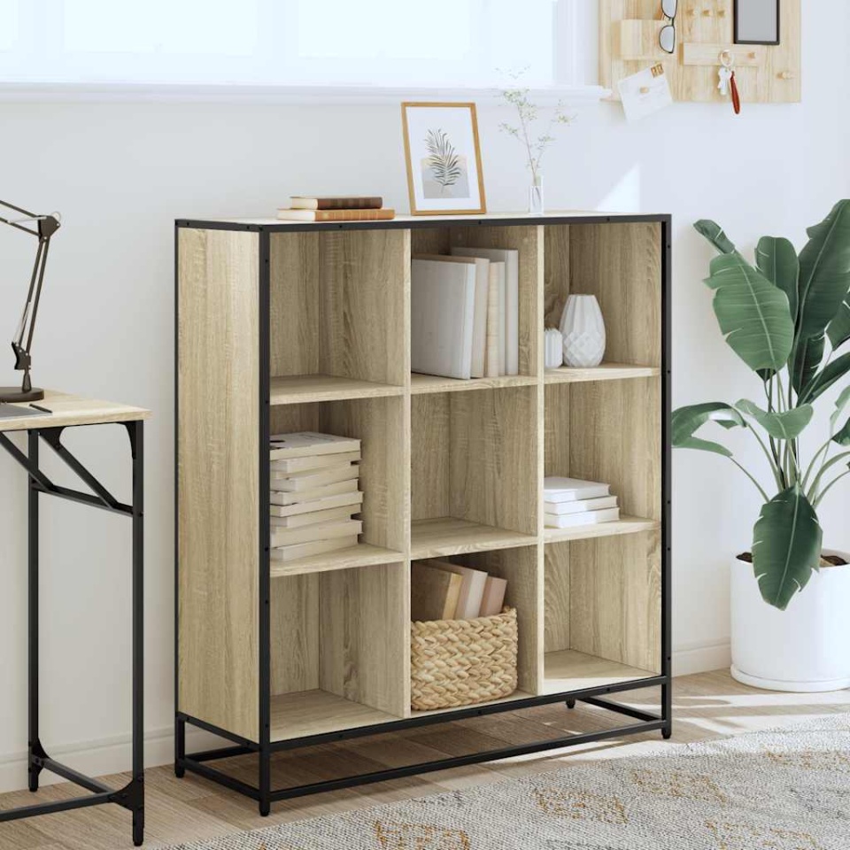 Bibliotecă stejar sonoma 97,5x33x107,5 cm, lemn prelucrat/metal - 2 | YEO