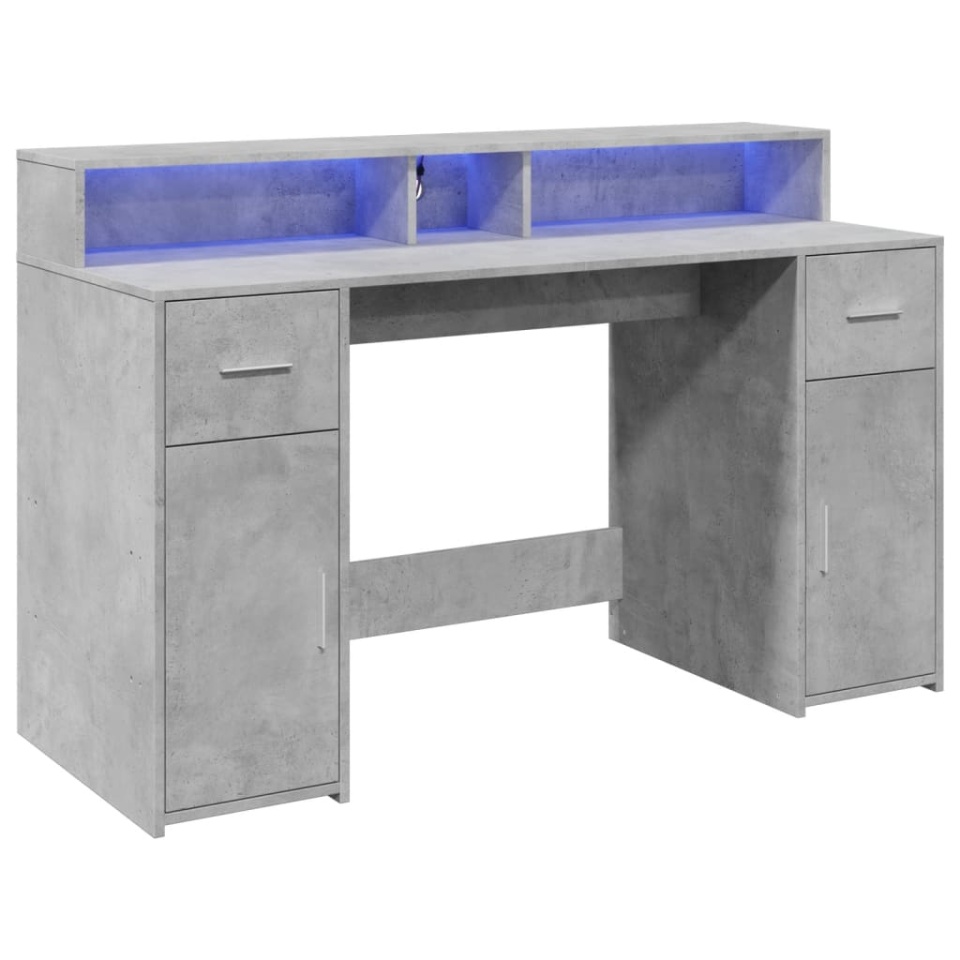 Birou cu lumini LED, gri beton, 140x55x91 cm, lemn prelucrat - 2 | YEO