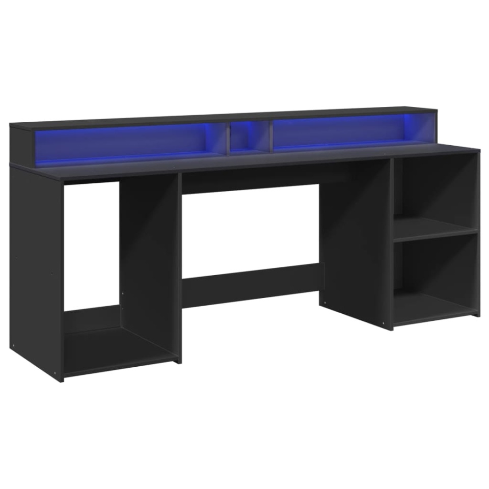Birou cu lumini LED, negru, 200x55x91 cm, lemn prelucrat - 2 | YEO