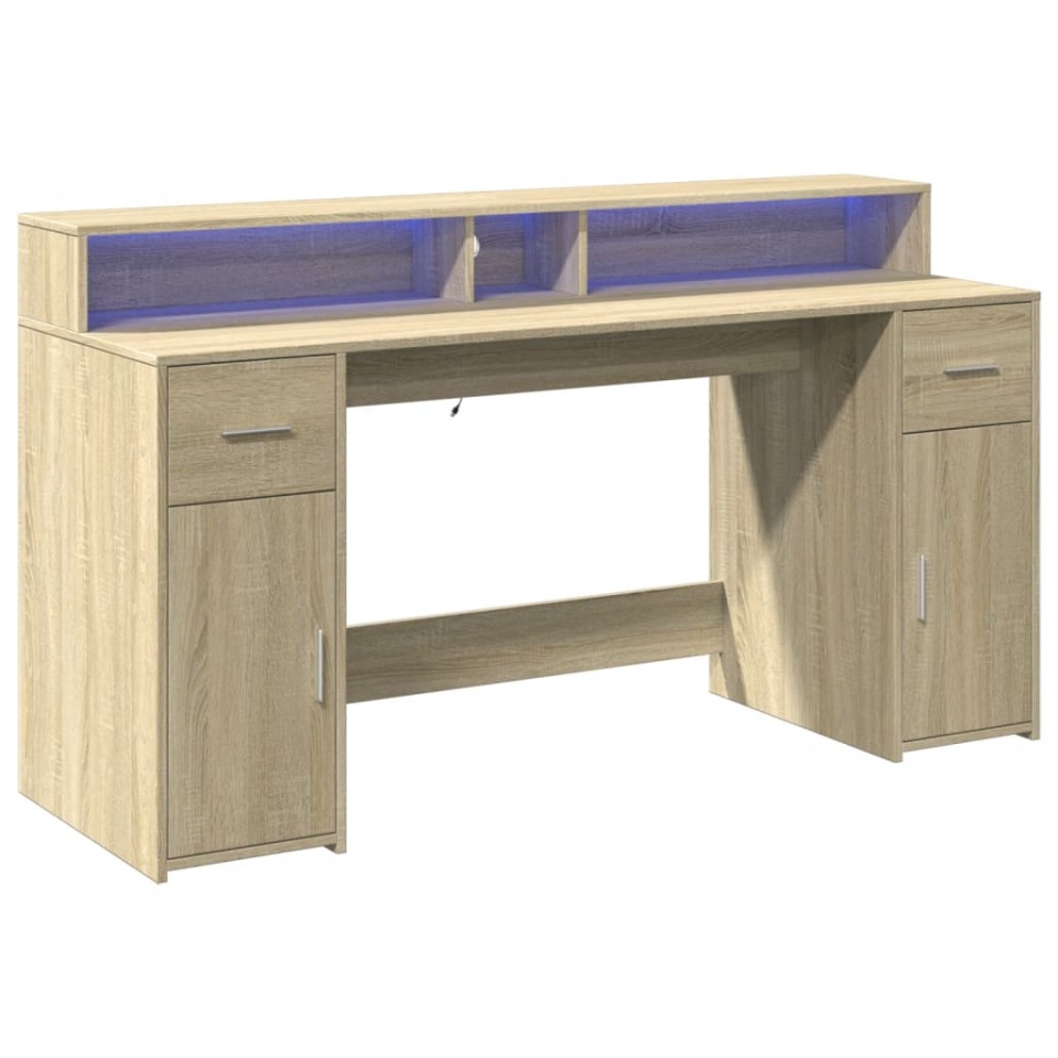 Birou cu lumini LED stejar sonoma, 160x55x91 cm, lemn prelucrat - 2 | YEO