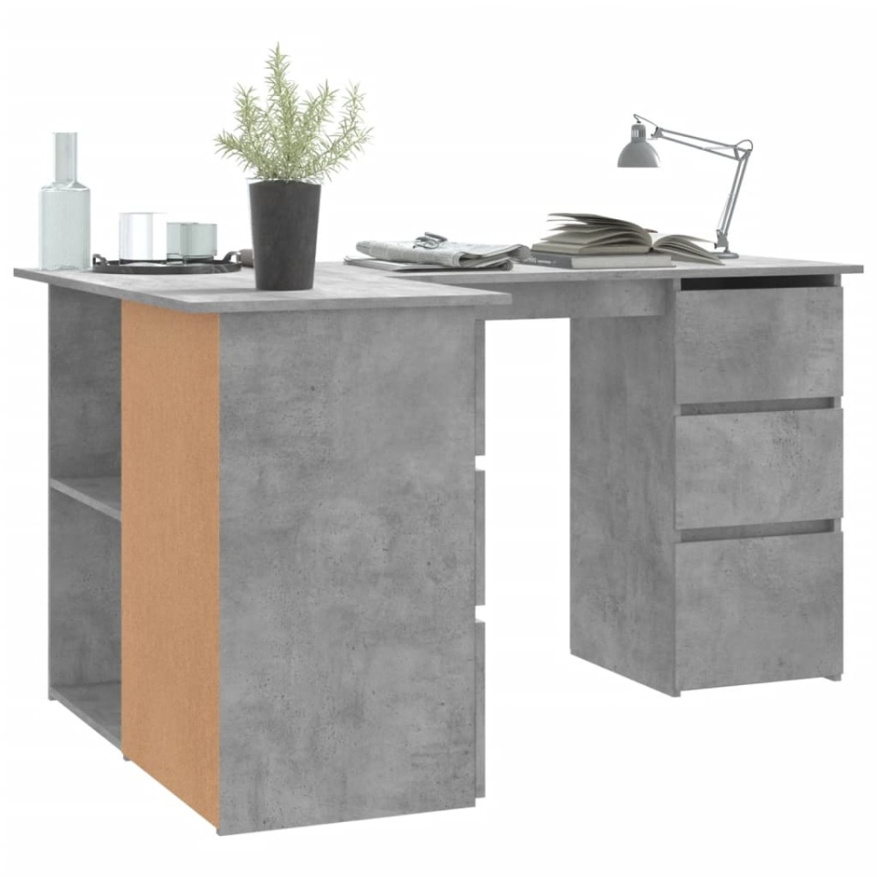 Birou de colț, gri beton, 145x100x76 cm, lemn prelucrat - 3 | YEO