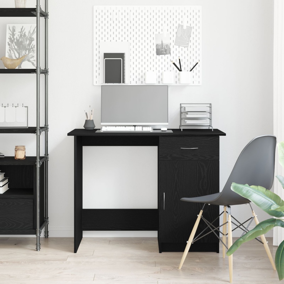 Birou Negru Stejar 100x50x76 cm Lemn prelucrat - 3 | YEO