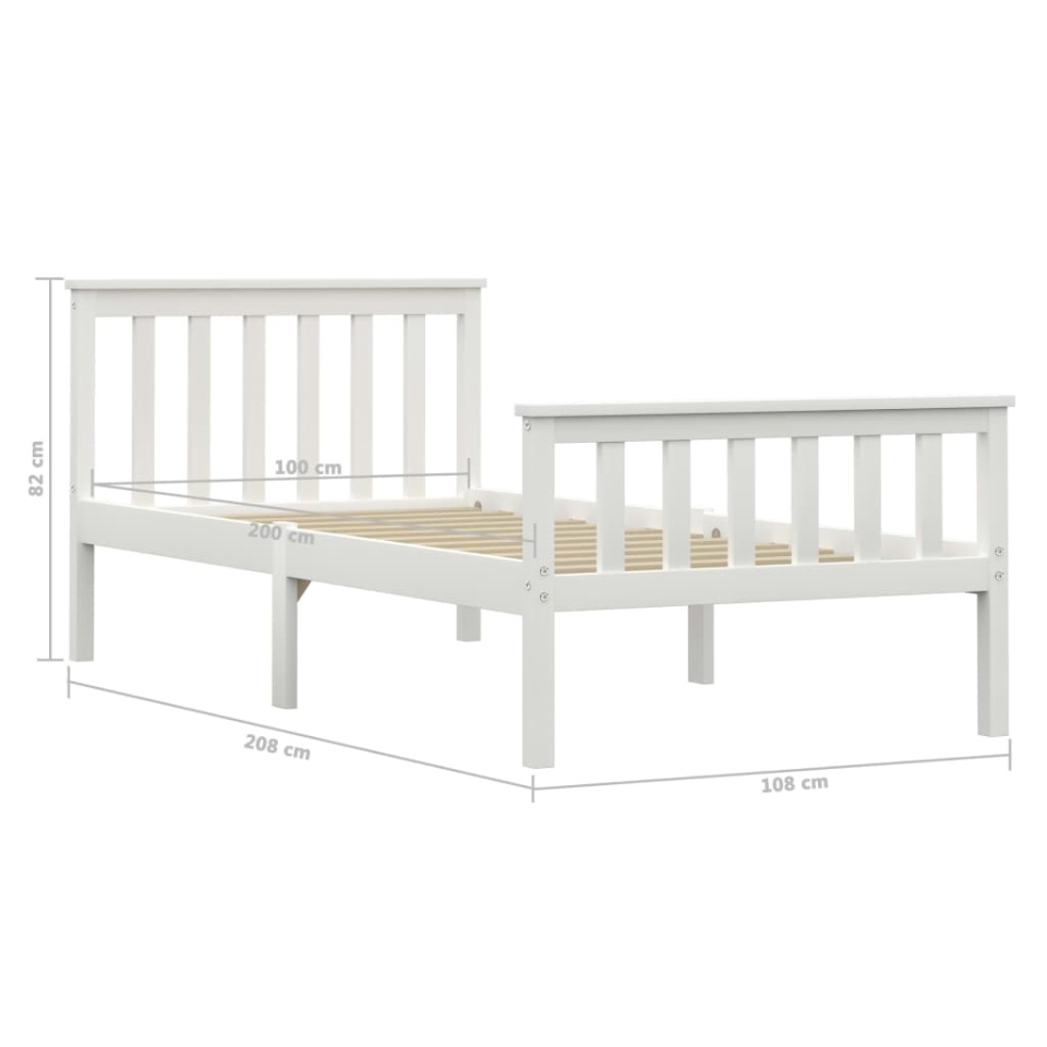 Cadru de pat, alb, 100 x 200 cm, lemn masiv de pin - 4 | YEO