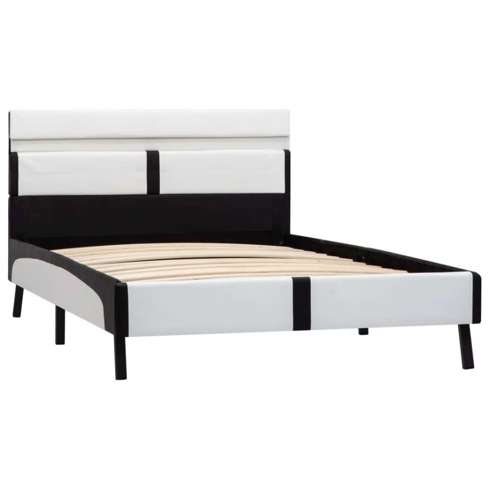 Cadru de pat cu LED, alb și negru, 90x200 cm, piele ecologică - 2 | YEO