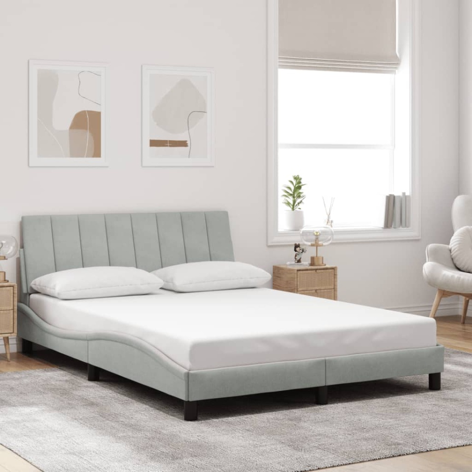 Cadru de pat cu lumini LED, gri deschis, 140x200 cm, catifea - 3 | YEO