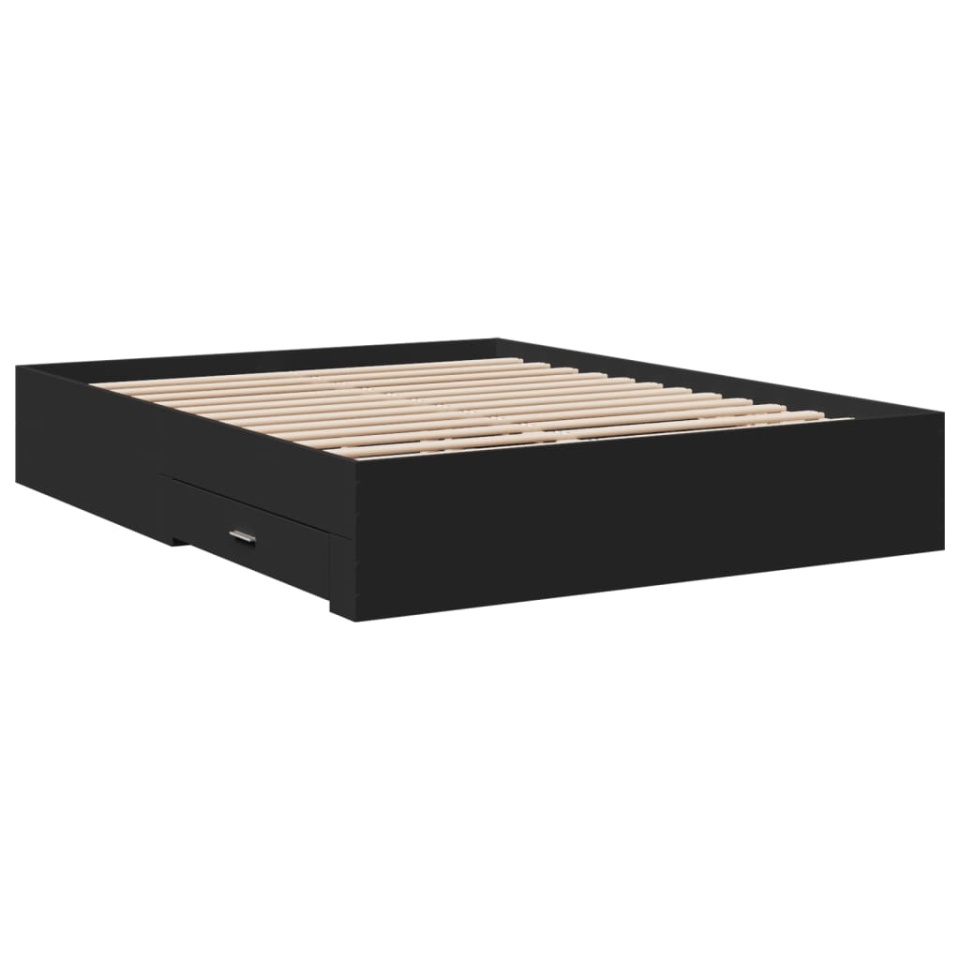 Cadru de pat cu sertare, negru, 160x200 cm, lemn prelucrat - 2 | YEO