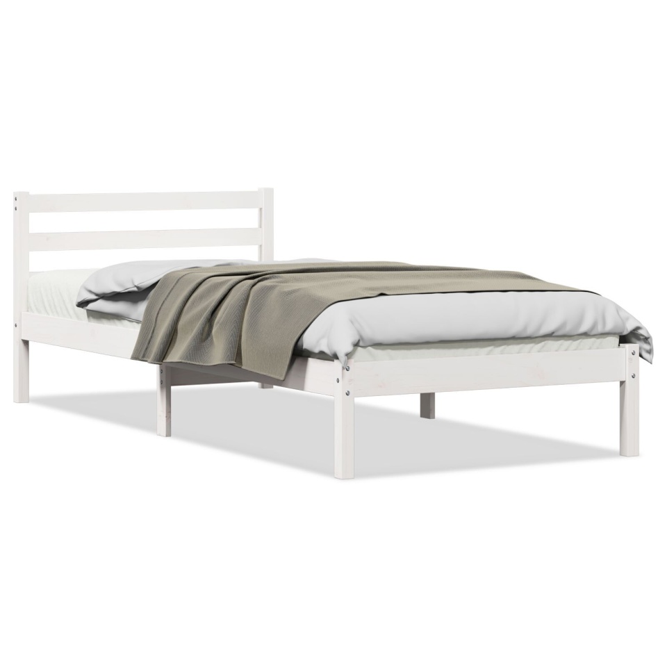 Cadru de pat cu tăblie, alb, 100x220 cm, lemn masiv de pin - 1 | YEO