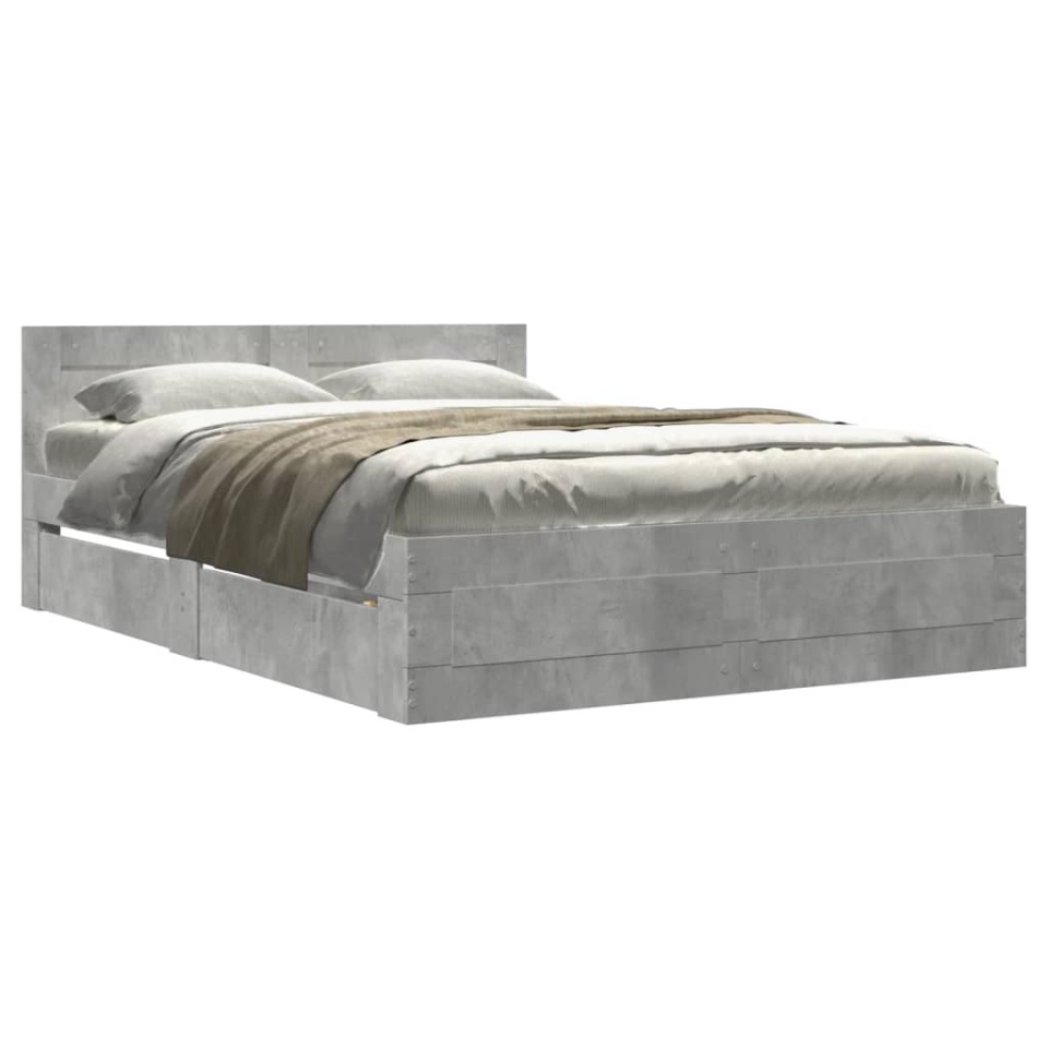 Cadru de pat cu tăblie gri beton 140x200 cm lemn prelucrat - 1 | YEO