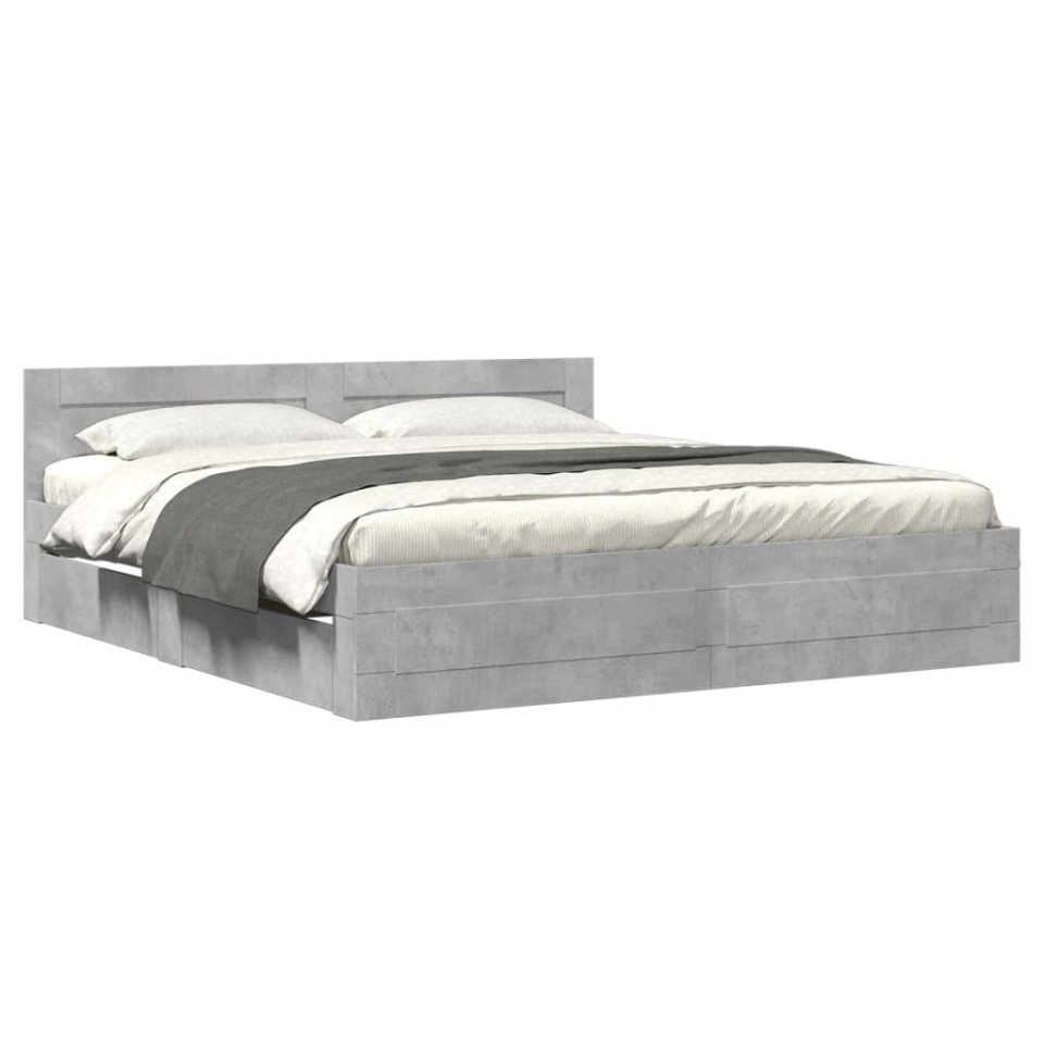 Cadru de pat cu tăblie gri beton 180x200 cm lemn prelucrat - 1 | YEO