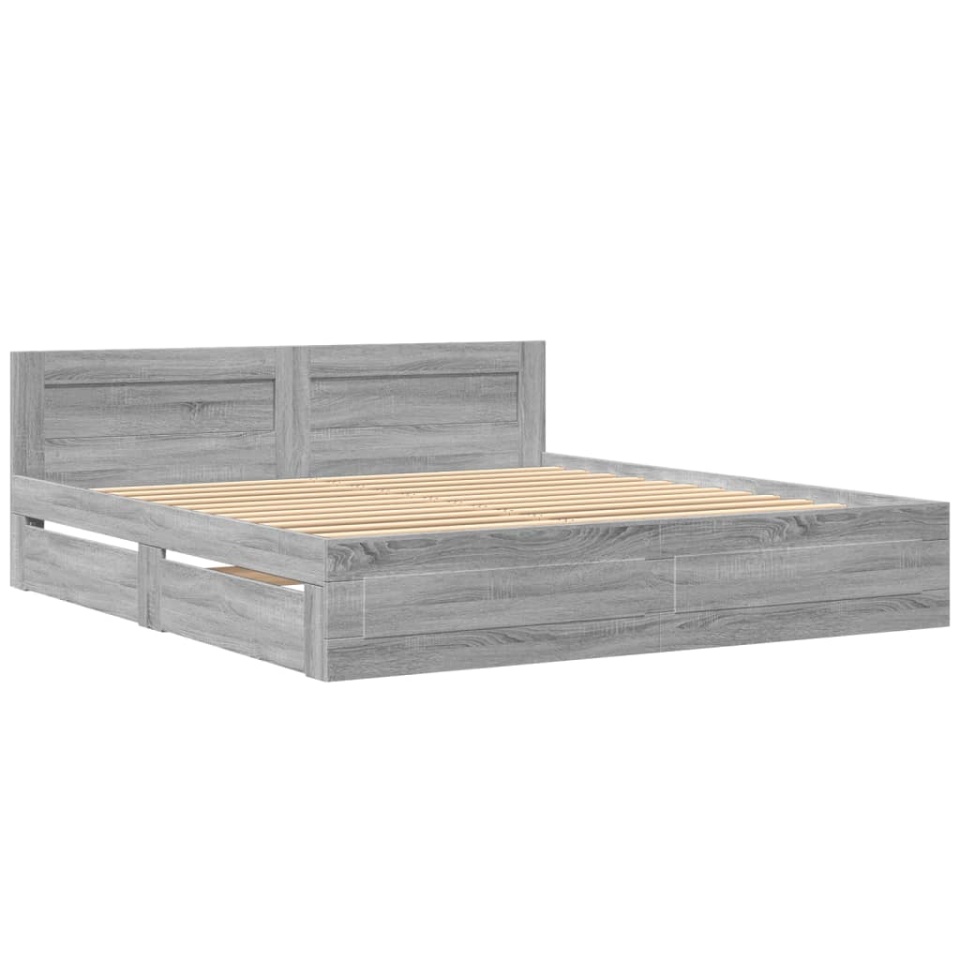 Cadru de pat cu tăblie gri sonoma 180x200 cm lemn prelucrat - 2 | YEO