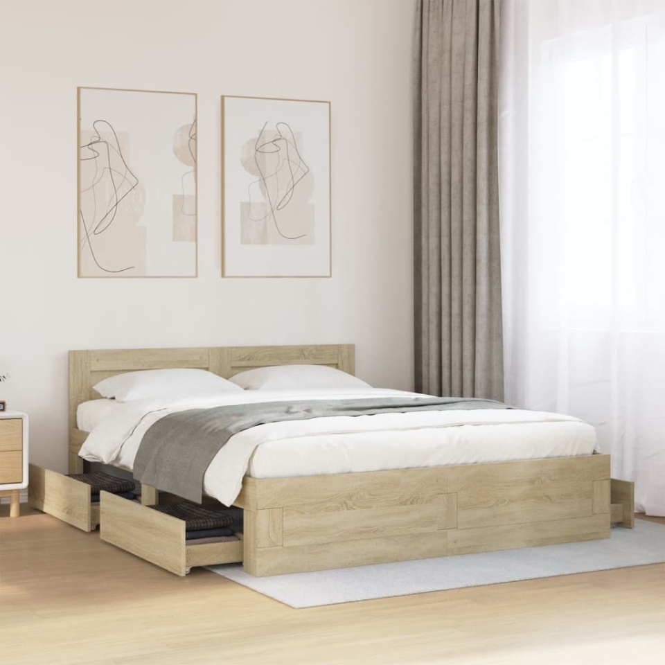 Cadru de pat cu tăblie stejar sonoma 160x200 cm lemn prelucrat
