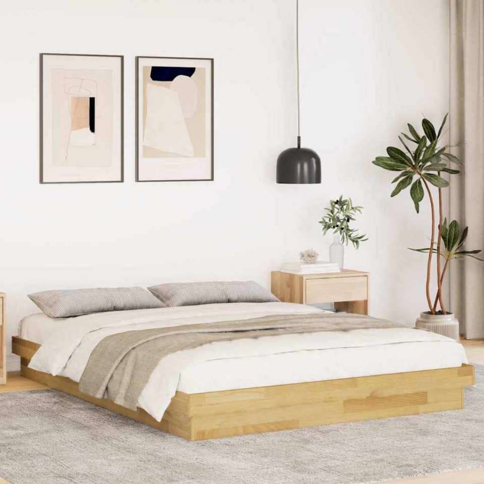 Cadru de pat fără saltea 150x200 cm din lemn masiv de stejar