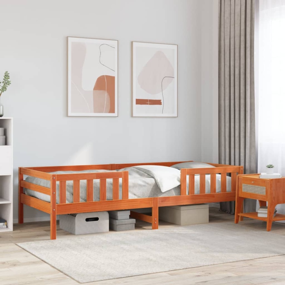 Cadru de pat fără saltea maro ceruit 80x200 cm lemn masiv pin