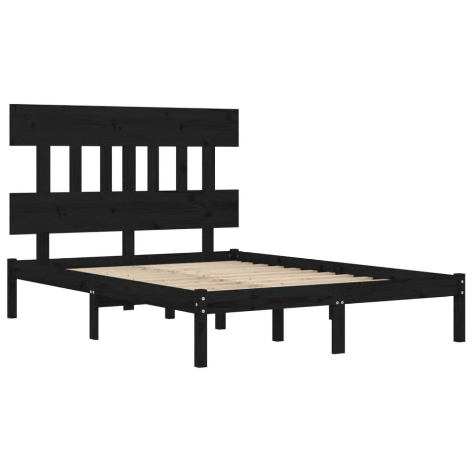 Cadru de pat, negru, 140x190 cm, lemn masiv - 3 | YEO