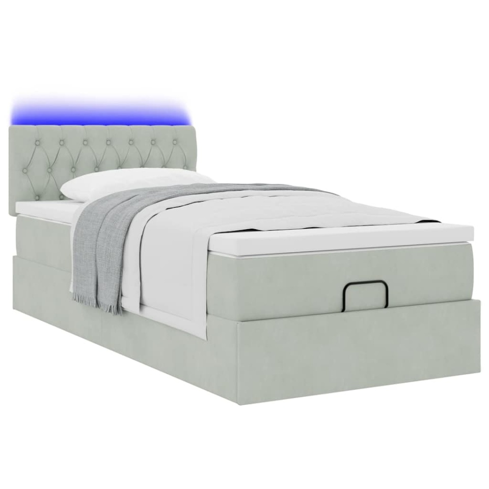 Cadru de pat otoman cu saltea Gri deschis 100x200cm catifea - 2 | YEO
