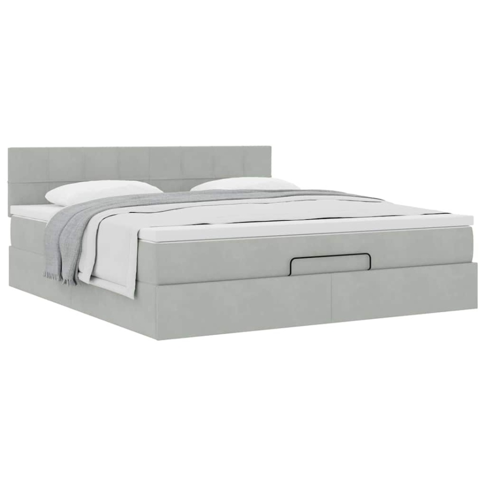 Cadru de pat otoman cu saltea Gri deschis 180x200cm catifea - 3 | YEO