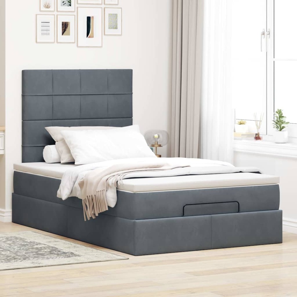 Cadru de pat otoman cu saltele Gri închis 120x200cm catifea - 2 | YEO