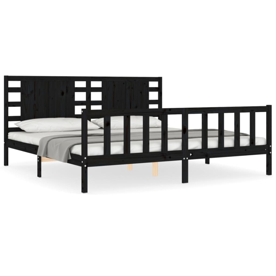 Cadru pat cu tăblie 200x200 cm, negru, lemn masiv - 1 | YEO