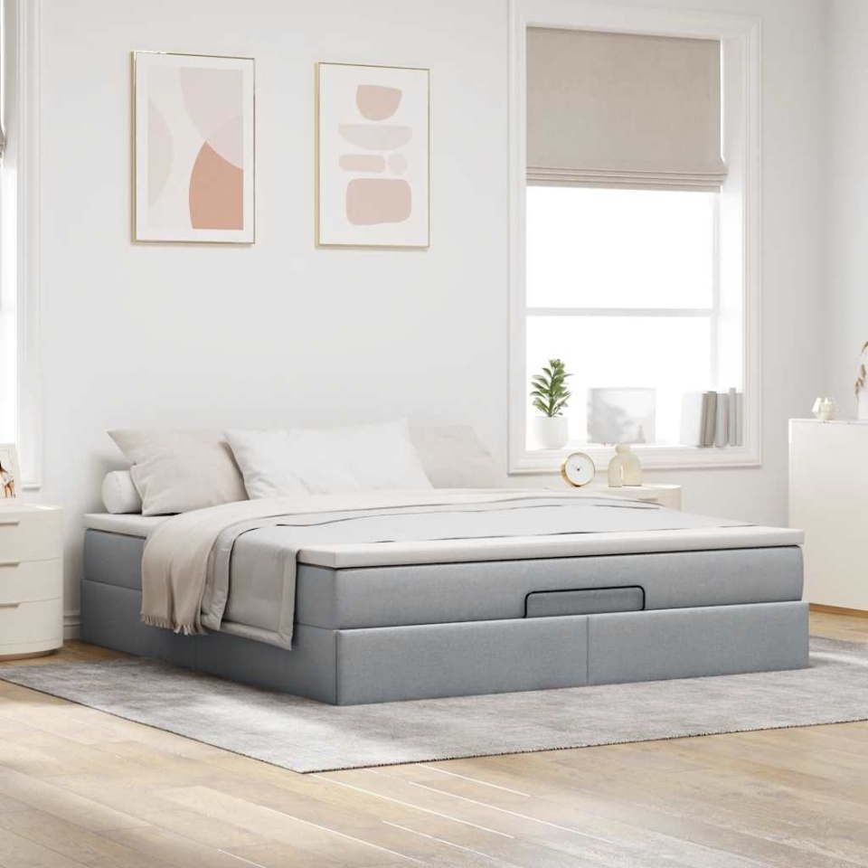 Cadru pat otoman cu saltea țesătură gri deschis 180x200cm - 2 | YEO
